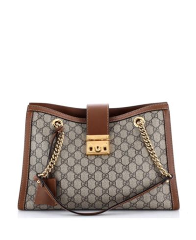 Б/у сумка-тоут Gucci Medium Padlock Chain GG из покрытого холста с кожаной отделкой