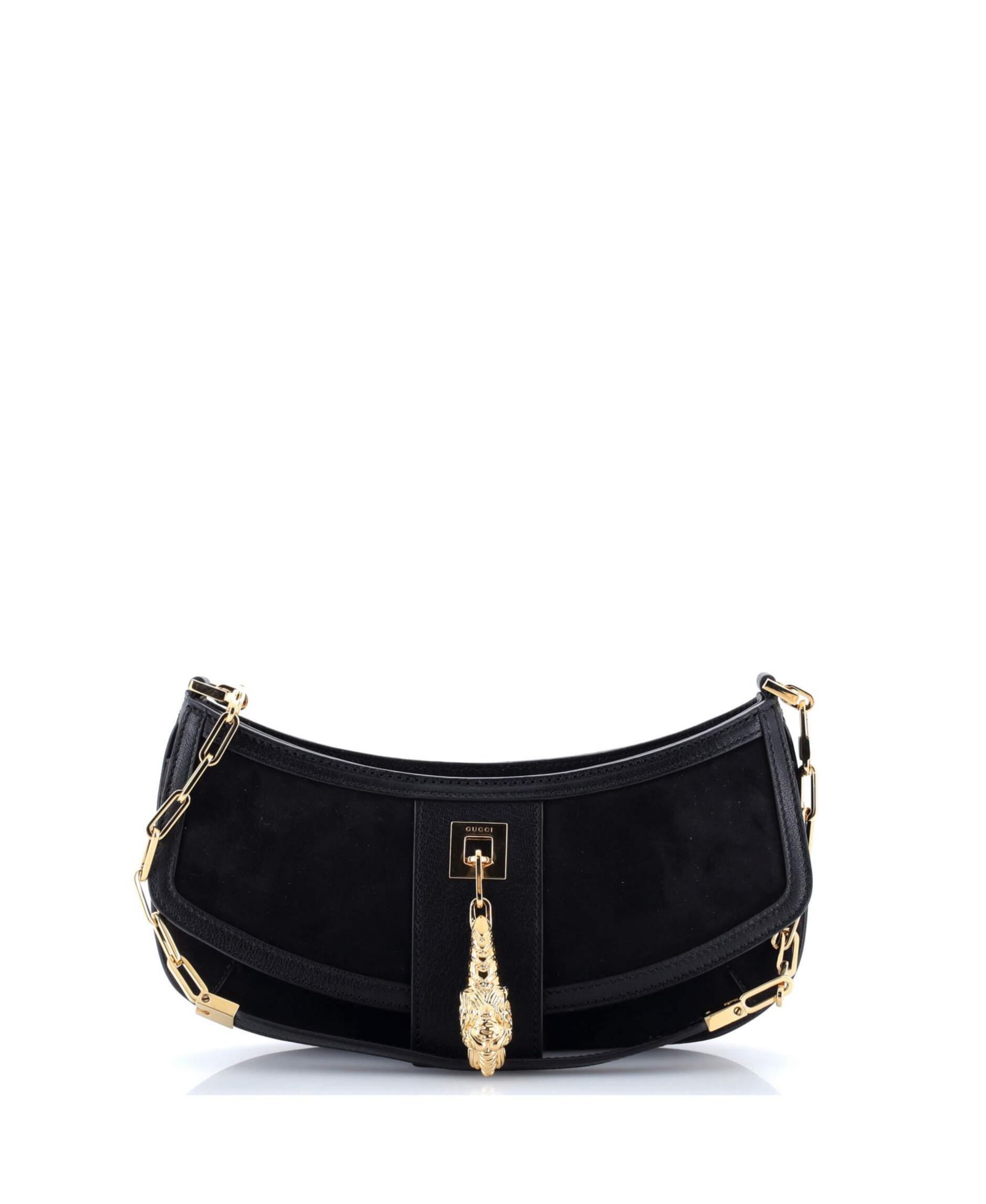 Pre-Owned Gucci Small Tiger Head Chain Clutch Suede with Leather