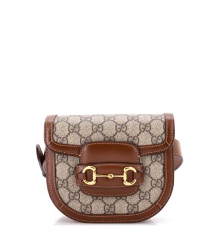 Б/у плечевая сумка Gucci Mini Horsebit 1955 GG Coated Canvas с кожаной отделкой