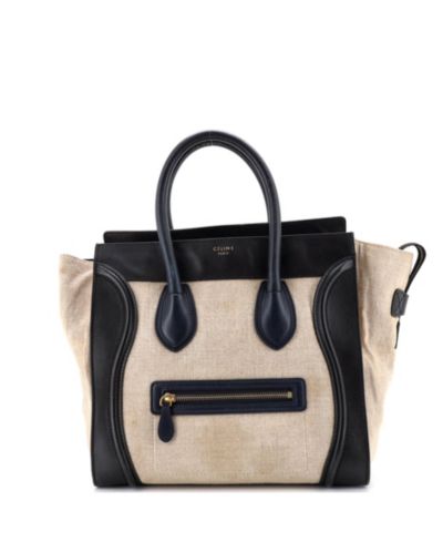 Подержанная мини-сумка Celine Luggage из холста и кожи
