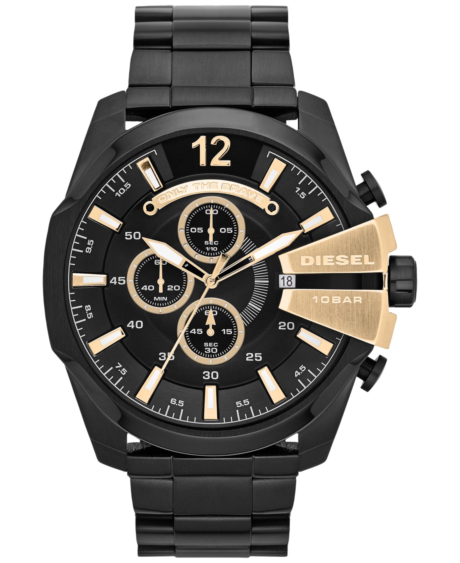 Мужские часы Diesel Chronograph Mega Chief DZ4338 из нержавеющей стали с черным ионным покрытием