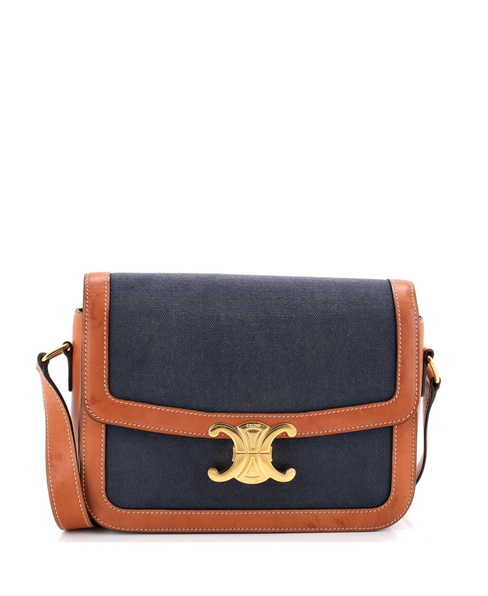 Б/у сумка Celine Triomphe Shoulder Bag из канваса и кожи