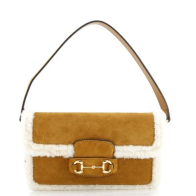 Pre-Owned Gucci Mini Horsebit 1955 Shoulder Bag Suede with Shearling