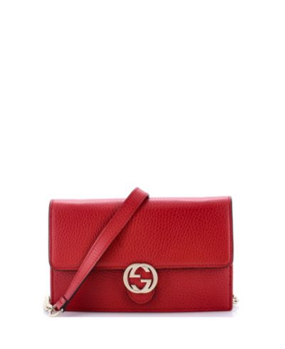 Кожаный кошелек-сумка на цепи Gucci Interlocking, б/у