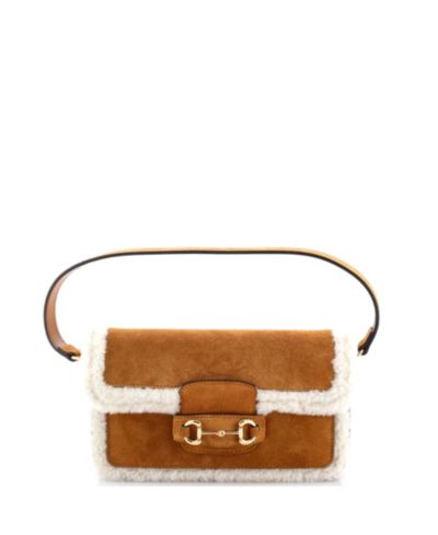 Подержатая плечевая сумка Gucci Mini Horsebit 1955, замша с мехом