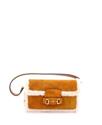 Pre-Owned Gucci Mini Horsebit 1955 Shoulder Bag Suede with Shearling