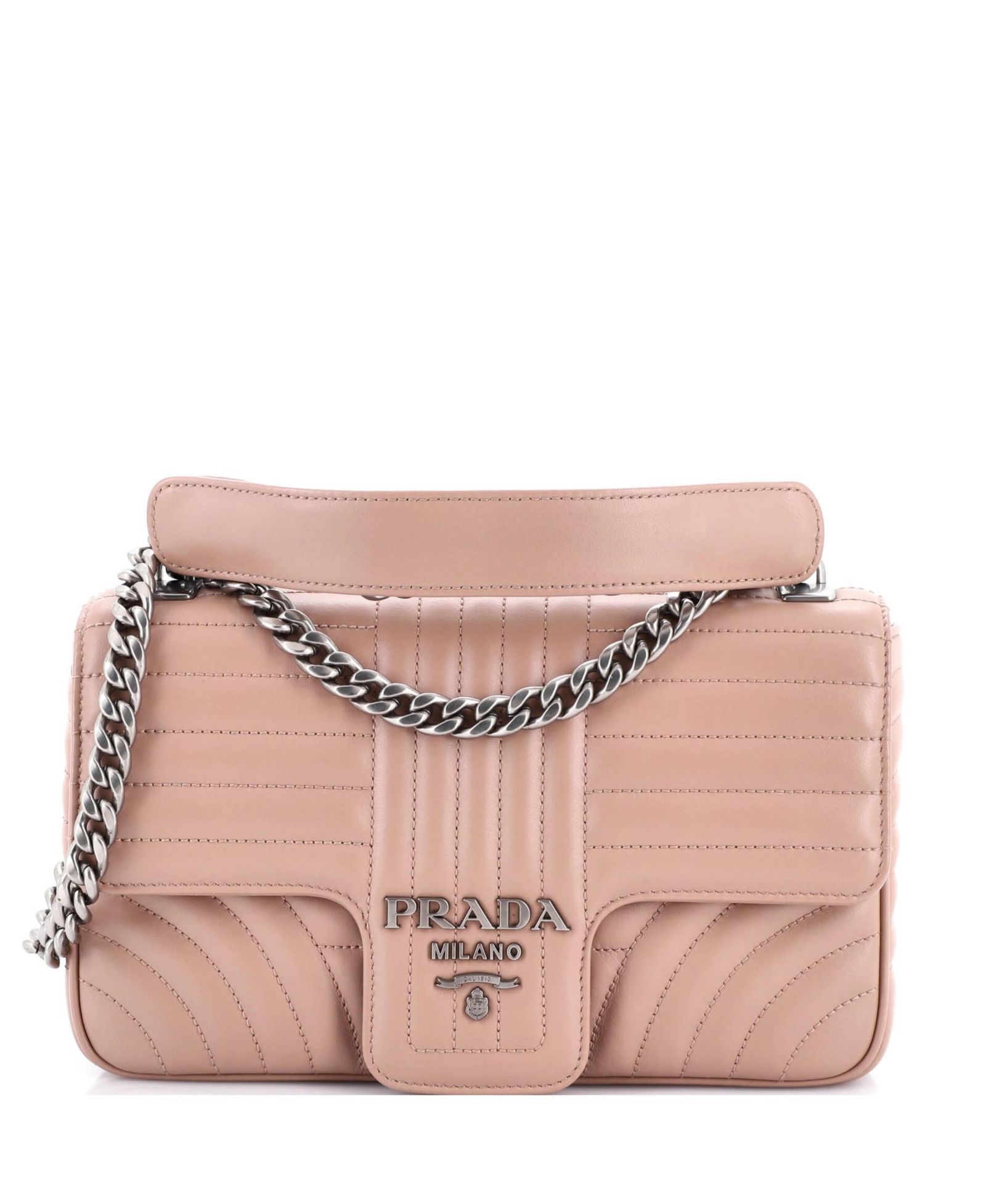 Pre-Owned Prada Medium Chain Flap Shoulder Bag Diagramme Quilted Leather