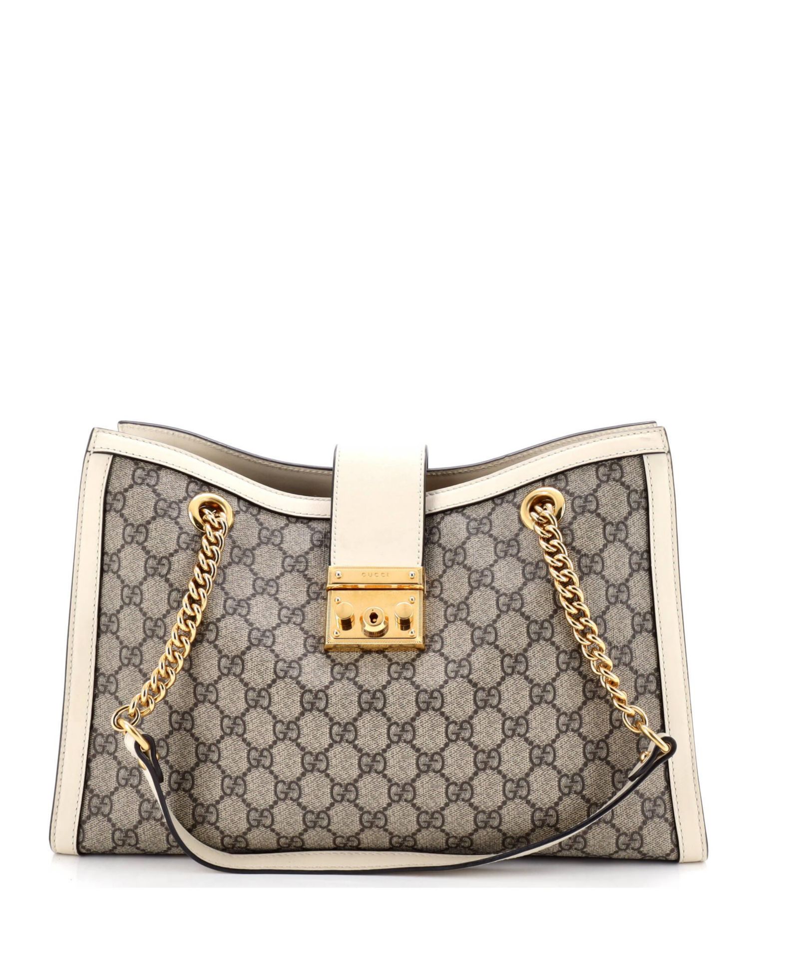 Брендовая сумка Gucci Medium Padlock Chain Tote GG Coated Canvas с кожаными элементами (Pre-Owned)