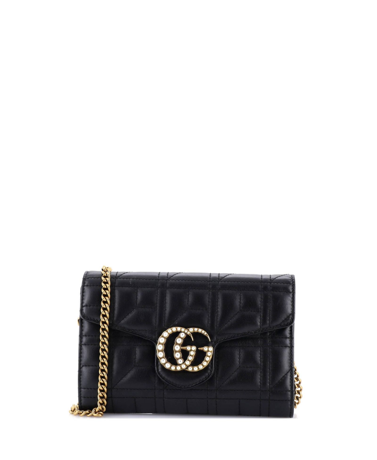 Pre-Owned Gucci Mini Pearly GG Marmont Chain Wallet Matelasse Leather