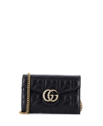 Pre-Owned Gucci мини-кошелек на цепочке GG Marmont из мателассированной кожи с жемчужным эффектом