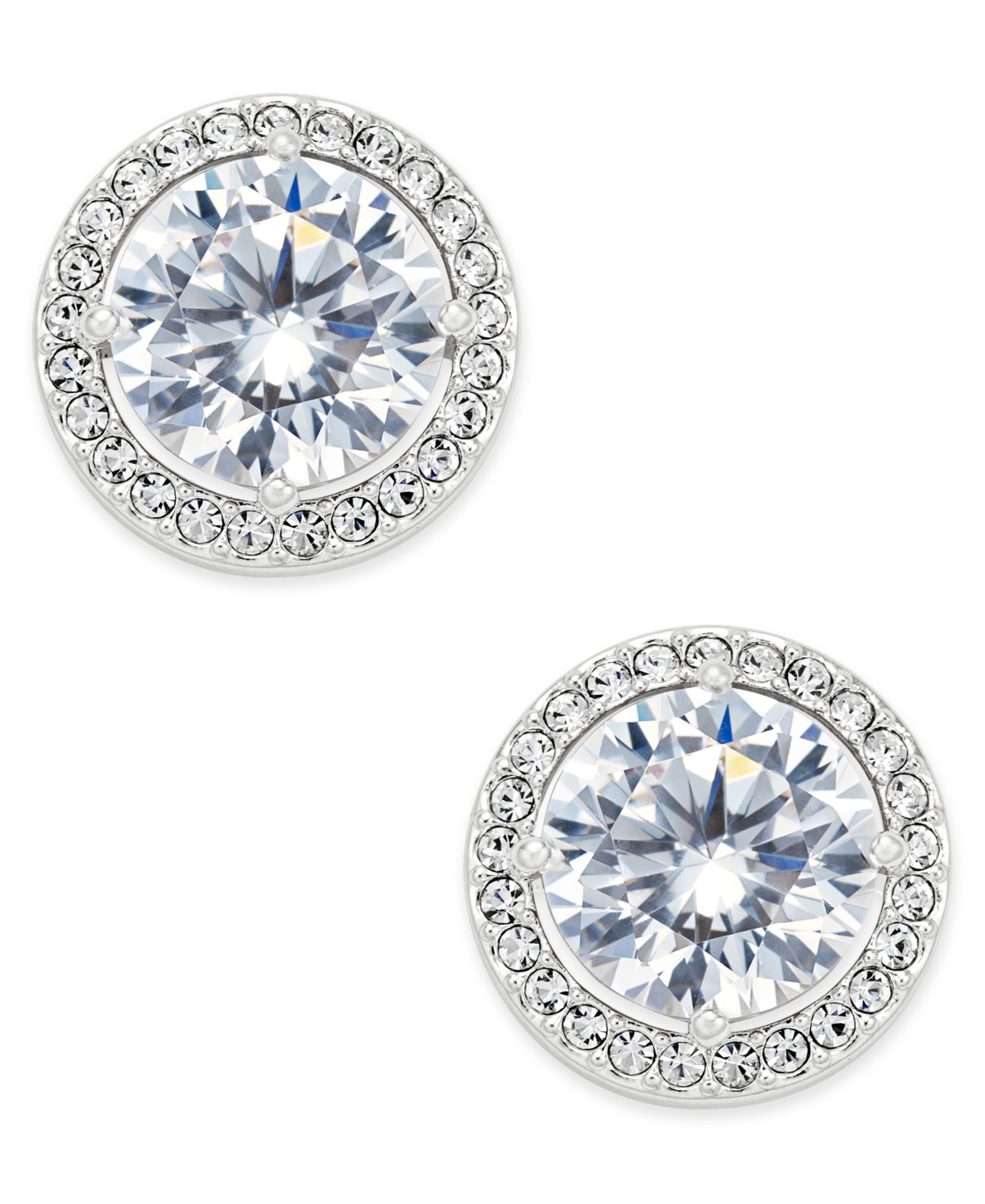 Eliot Danori Silver-Tone Cubic Zirconia Framed Stud Earrings, Created for Macy's