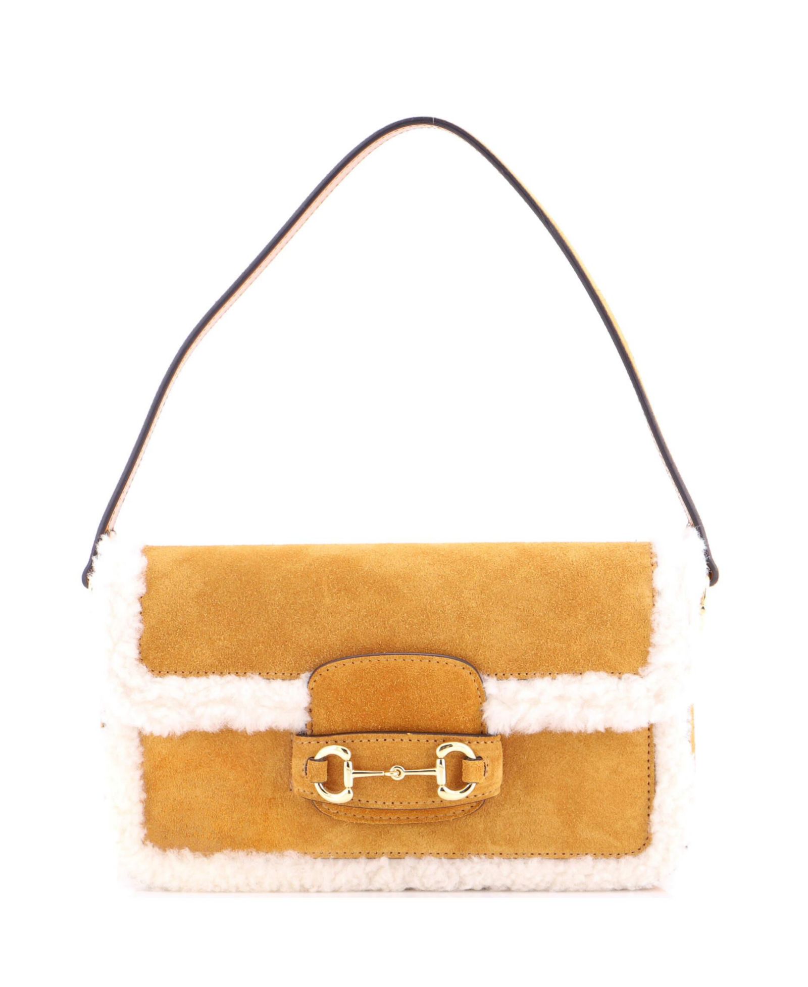 Pre-Owned Gucci Mini Horsebit 1955 Shoulder Bag Suede with Shearling