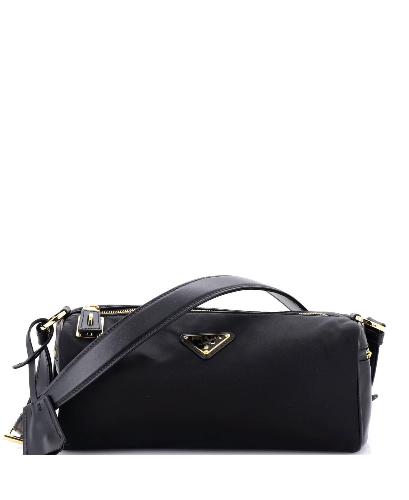 Pre-Owned Prada Medium Padlock Bauletto Shoulder Bag Re-Nylon with Leather