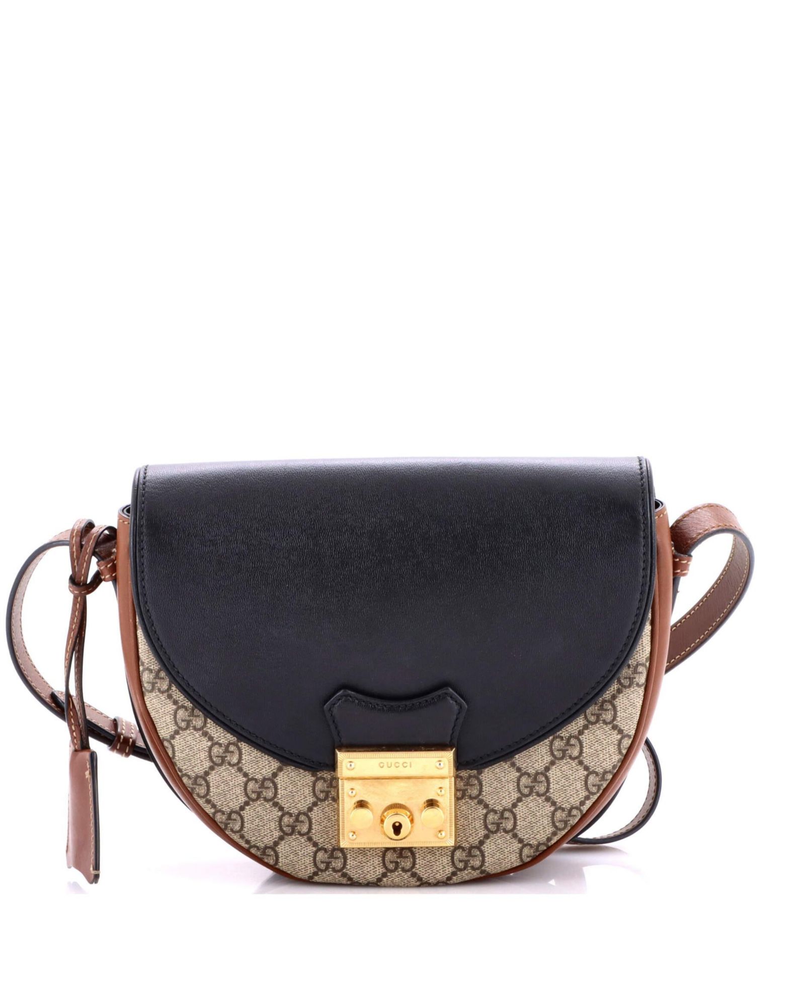 Pre-Owned Gucci Маленькая сумка через плечо Saddle с замком Padlock из канваса GG и кожи