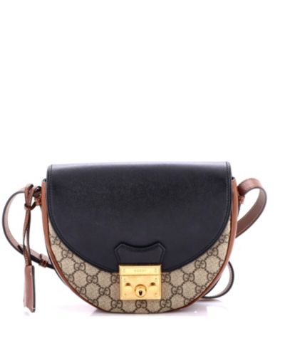 Pre-Owned Gucci Маленькая сумка через плечо Saddle с замком Padlock из канваса GG и кожи