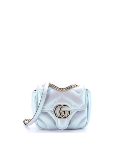 Pre-Owned Gucci Mini GG Marmont Square Flap Bag Chevron Iridescent Leather