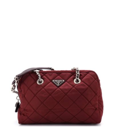 Pre-Owned Prada Medium Chain Shoulder Bag Quilted Tessuto