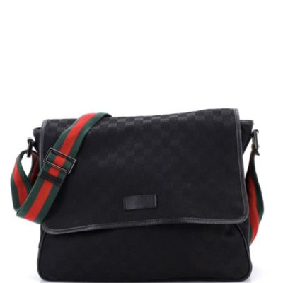 Pre-Owned Gucci Medium Web Strap Flap Messenger GG Canvas