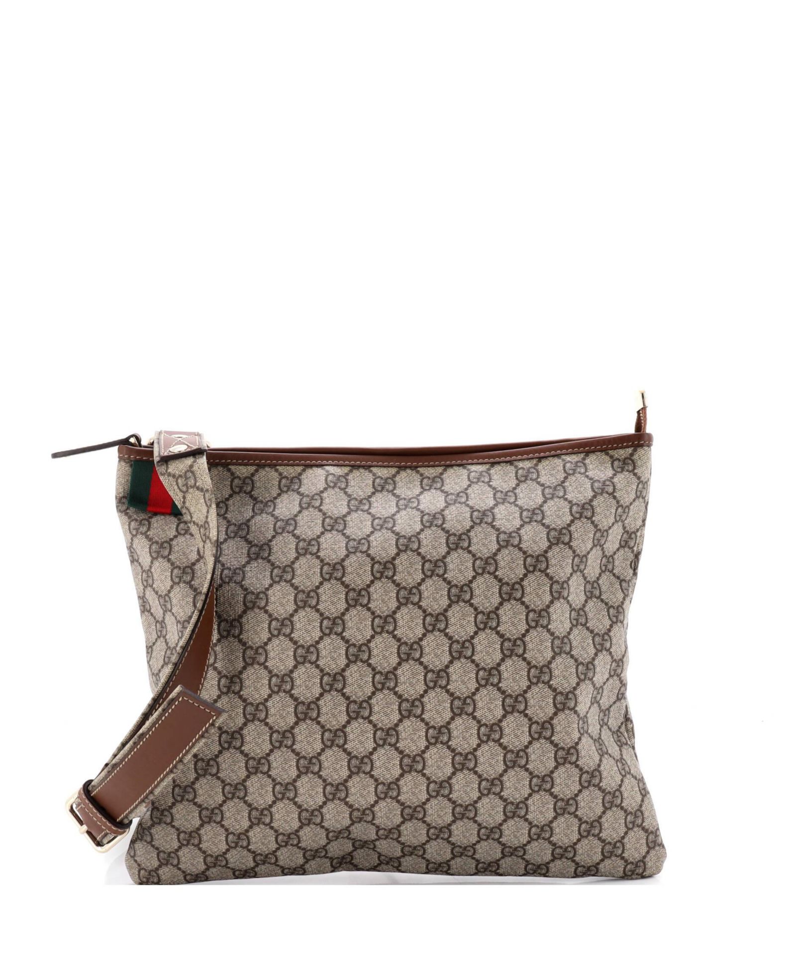 Pre-Owned Gucci Large Web Loop Flat Messenger GG Coated Canvas