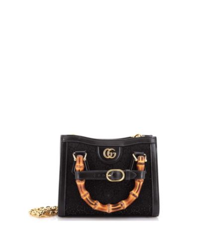 Pre-Owned Gucci Mini Diana NM Bamboo Handle Tote Crystal Embellished GG Canvas