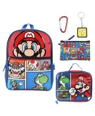 SUPER MARIO Boys' Backpack, Lunch Bag, Pencil Case, Key Chain and Caraniber, 5-Piece Set