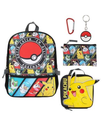 Pokemon Boys' and Girls' Backpack, Lunch Bag, Pencil Case, Key Chain and Caraniber, 5-Piece Set