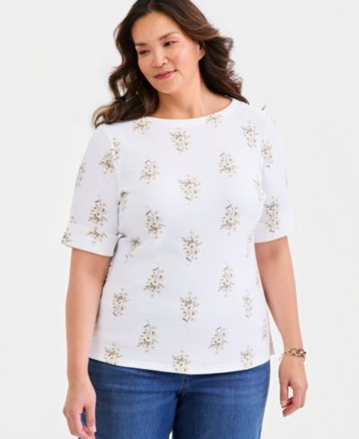 Style & Co Plus Size топ с рукавом до локтя Printed Boat-Neck