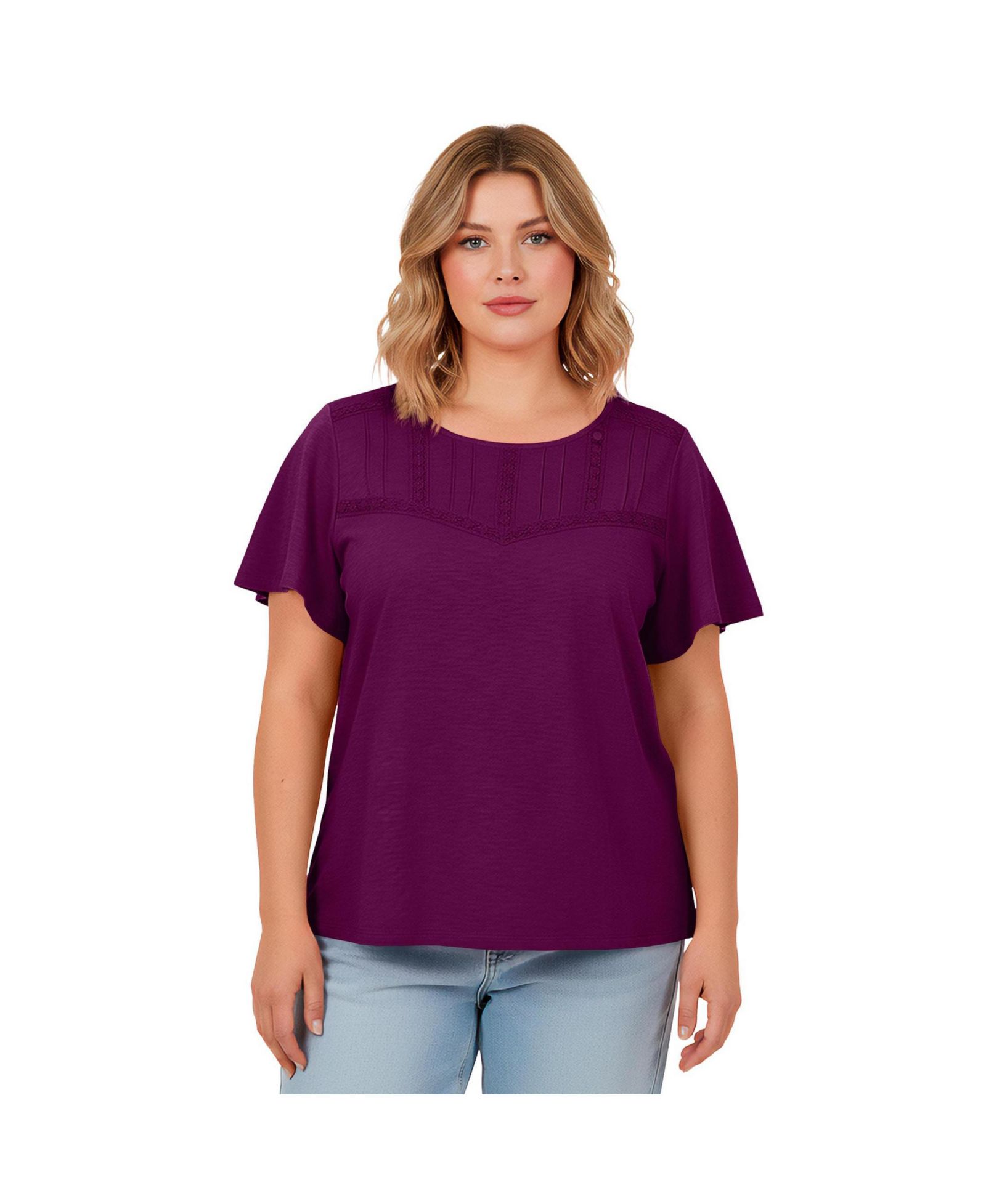 AVENUE Women's Knit Lace Yoke Tee