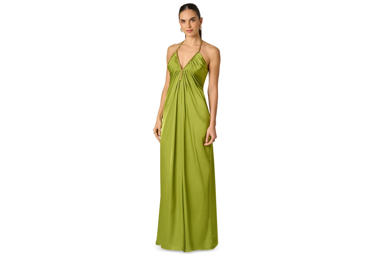 Adrianna Women's Halter Stretch Satin Long Dress