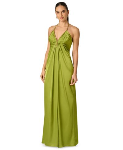 Adrianna Women's Halter Stretch Satin Long Dress