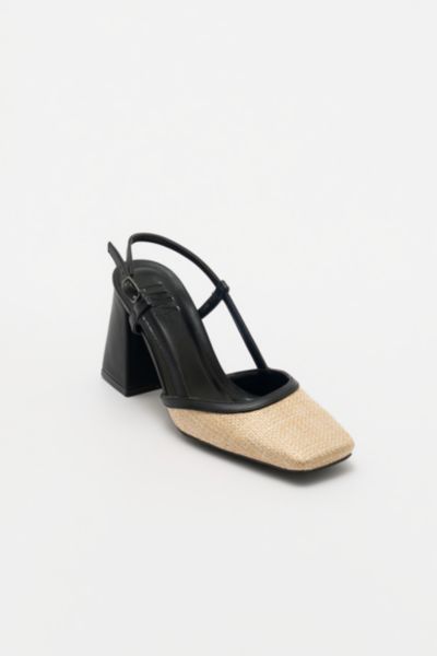 Prologue Shoes Women's Rivie Raffia Square Toe Block Heel Pump