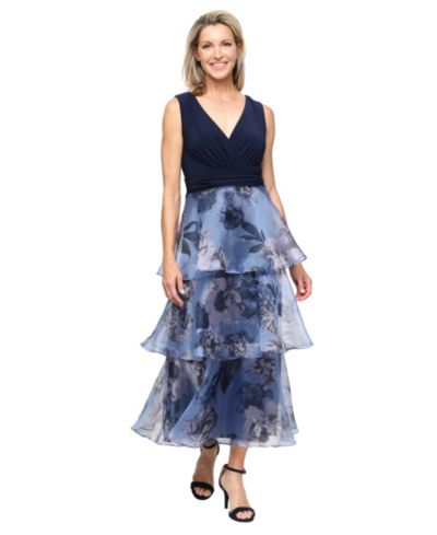 SL Fashions Women's Embellished Neckline with Tea Length Dress