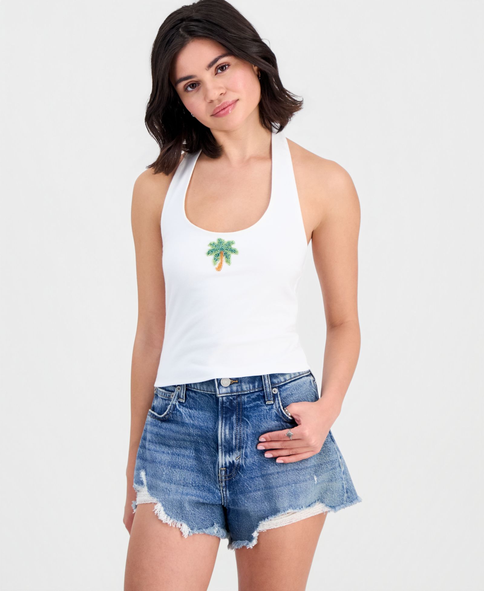 Derek Heart Juniors' Bead Embellished Halter Top