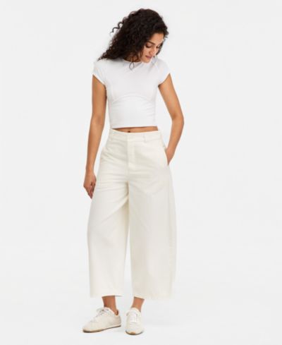 Free People Women's We The Free Laydown High-Rise Barrel-Leg Chino Cotton Pants