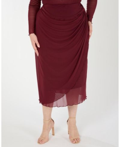 ESTELLE Plus Size Annalise Red Mesh Bodycon Midi Skirt