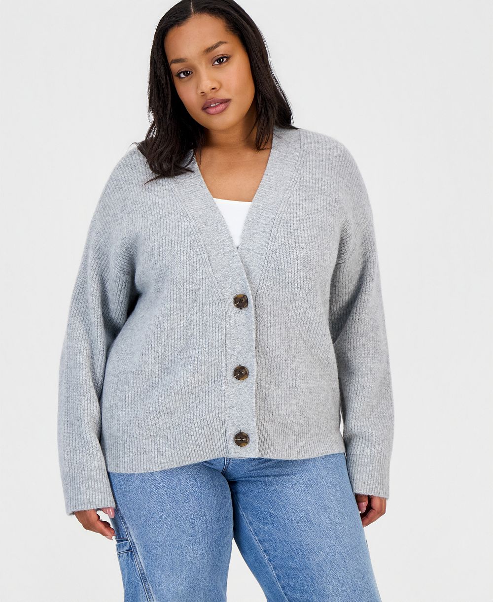On 34th Trendy Plus Size Three-Button V-Neck Cardigan, Macy's Exclusive