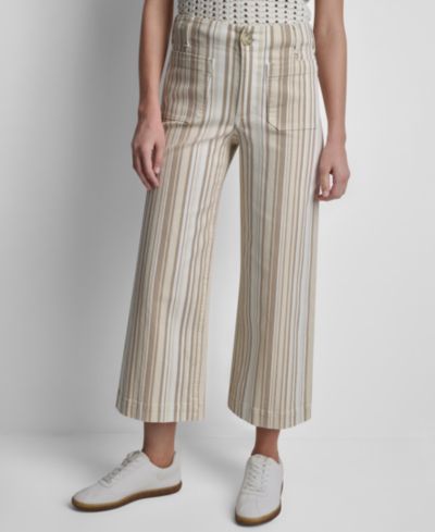 Женские брюки DKNY Jeans с высокой посадкой, широкими штанинами и полоской