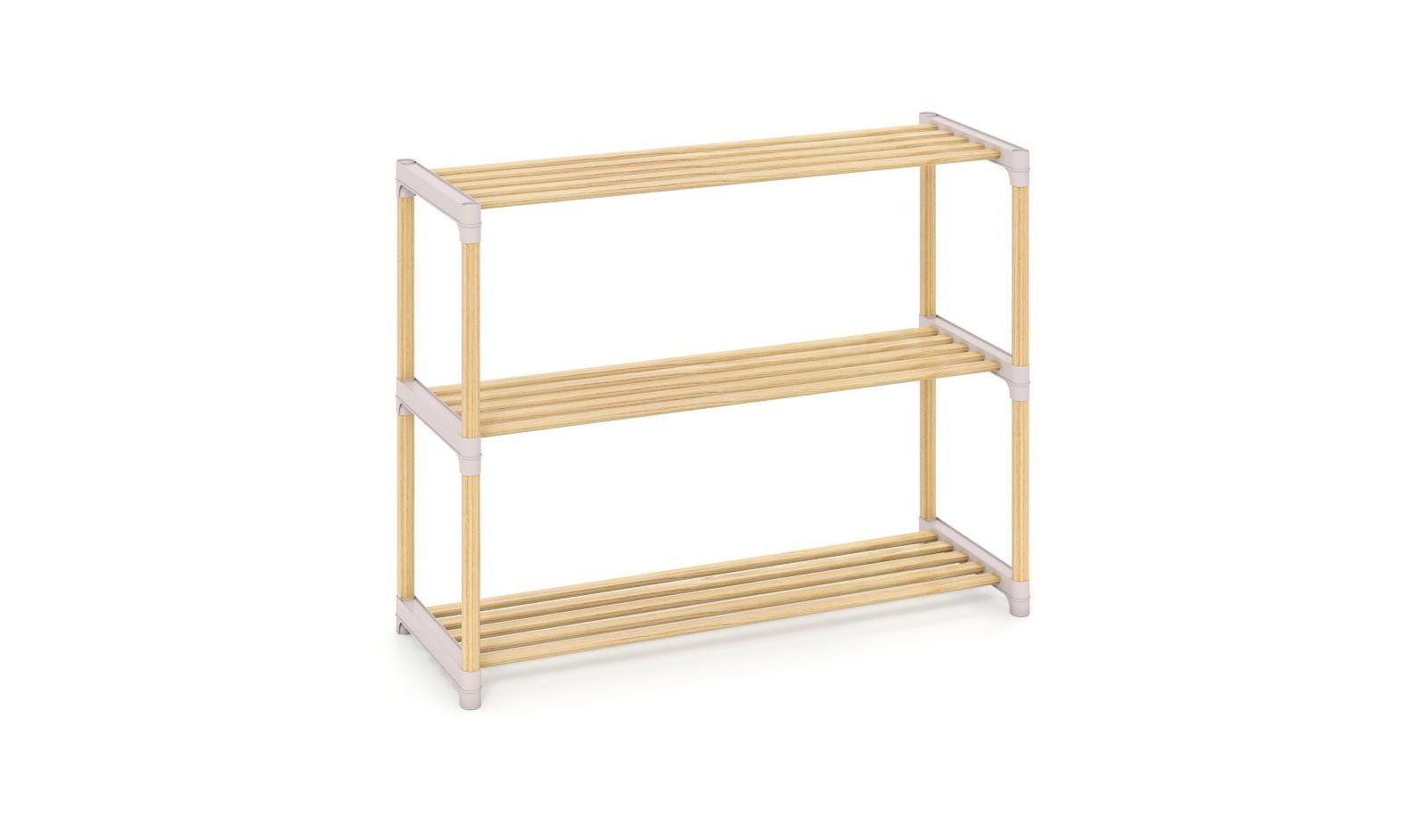 Slickblue 3 Tier Solid Wood Shoe Organizer with Open Slatted Storage