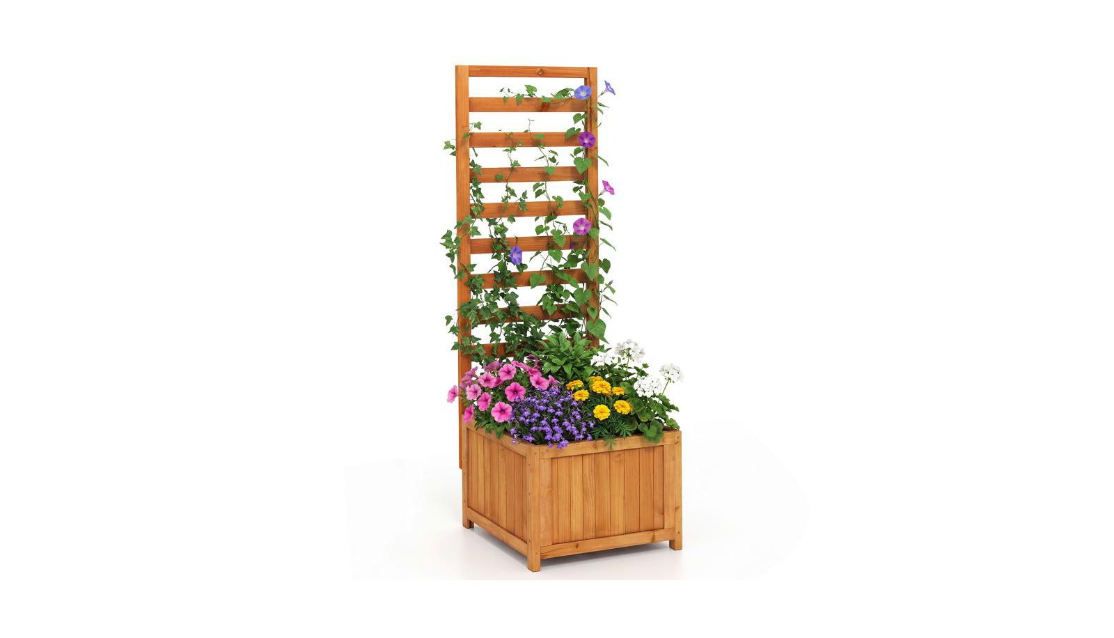 Деревянный приподнятый грядка Slickblue 48 дюймов с решеткой и дренажем