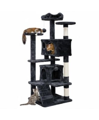 ARONKL Multi-level Cat Tree Tower with Cat-ear Perch 2 Caves Sisal Posts Climbing Ladder Replaceable Balls Pet Activity Center
