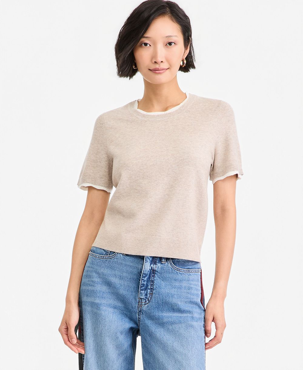 On 34th Women's Short-Sleeve Scallop-Trim Sweater, Macy's Exclusive