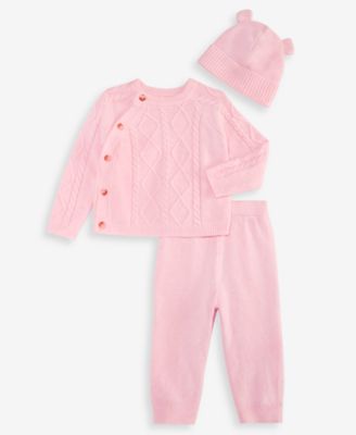 First Impressions Baby Girls' Long-Sleeve Cable-Knit Sweater, Pants, and Hat, 3-Piece Set, Macy's Exclusive