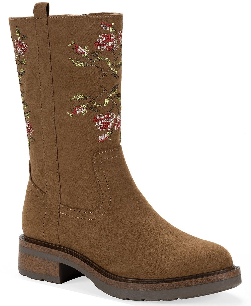 Style & Co Women's Tiannaa Embroidered Round Toe Mid Shaft Boots, Macy's Exclusive