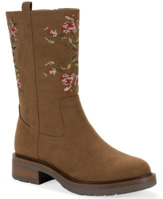 Style & Co Women's Tiannaa Embroidered Round Toe Mid Shaft Boots, Macy's Exclusive