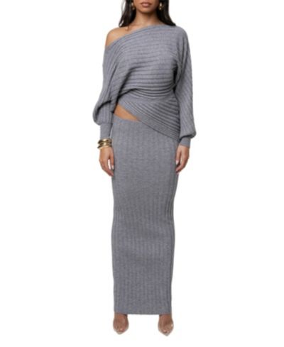 JLUXLABEL Женский комплект из трикотажной юбки в рубчик