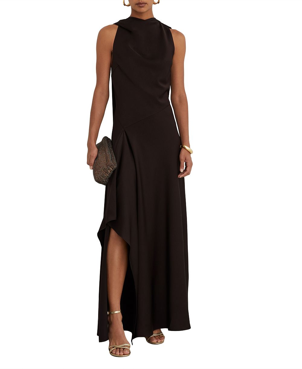 REISS Petite Sabine Cape Detail Asymmetric Draping Maxi Dress
