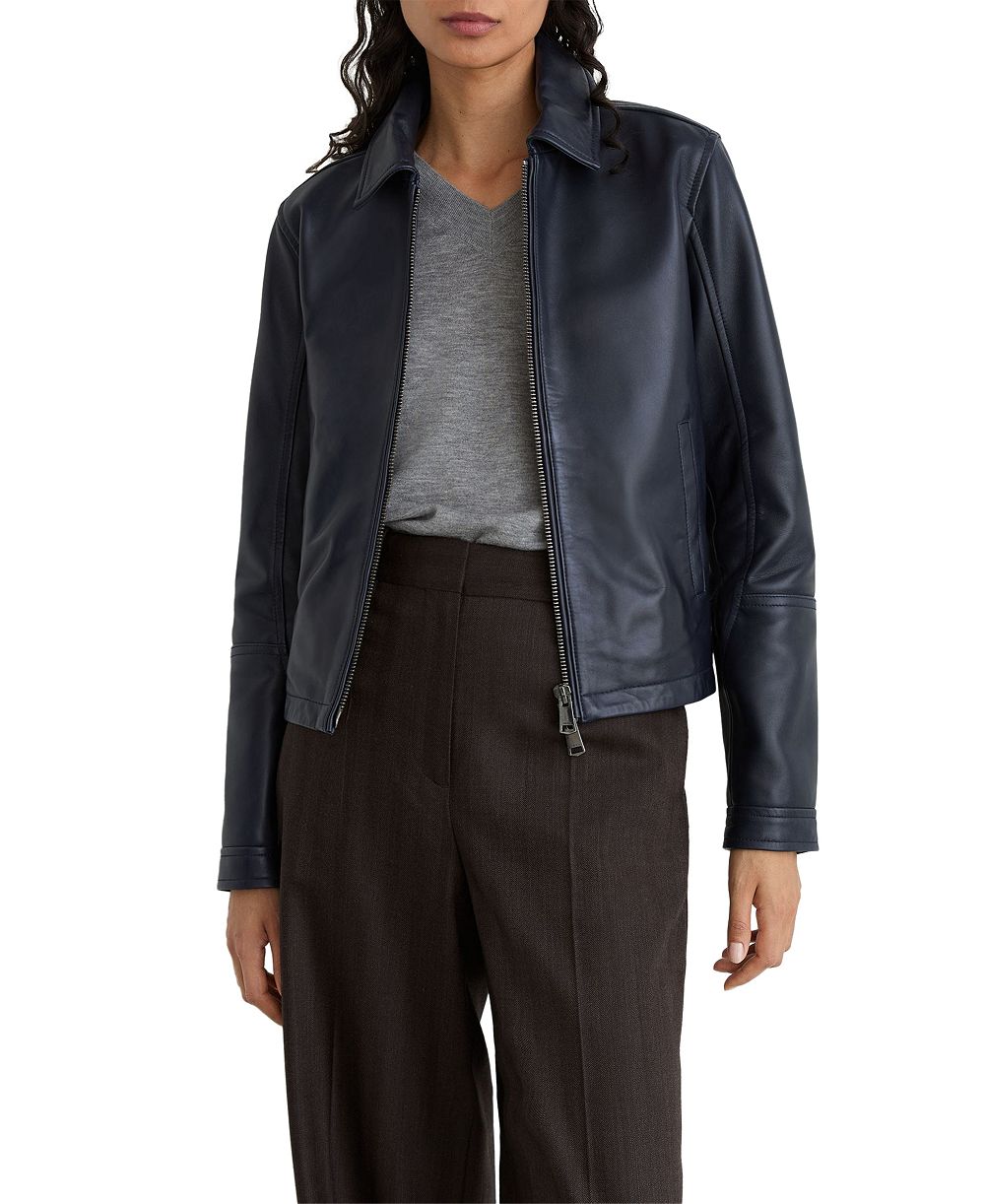 Reiss Petite Sorina Leather Moto Zip-Through Jacket