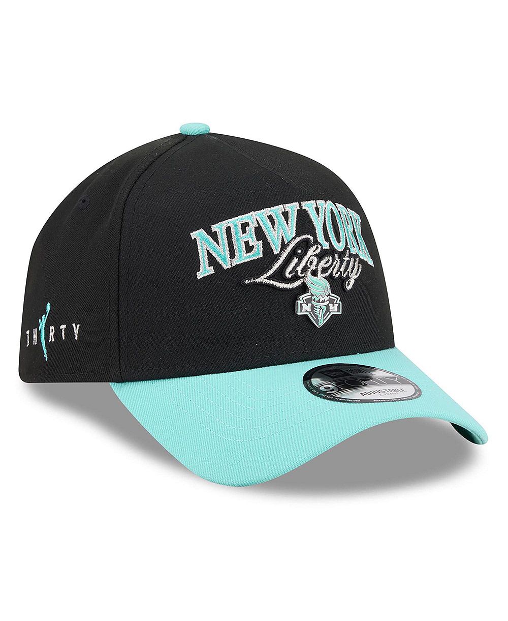 Мужская и женская кепка New Era Black/Mint New York Liberty WNBA Tip-Off 2026 Metal Badge A-Frame 9FORTY Adjustable