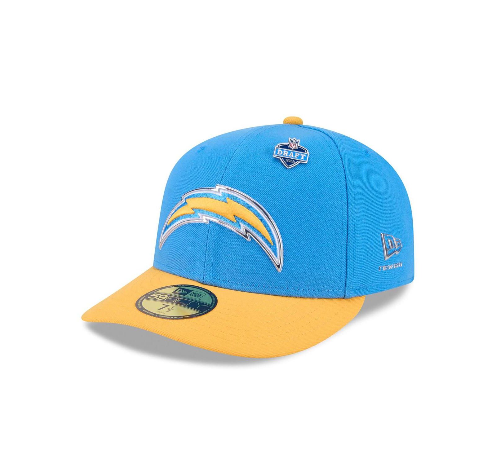 Кепка New Era Men's Powder Blue/Gold Los Angeles Chargers 2026 NFL Draft Pre-Curved 59FIFTY Fitted