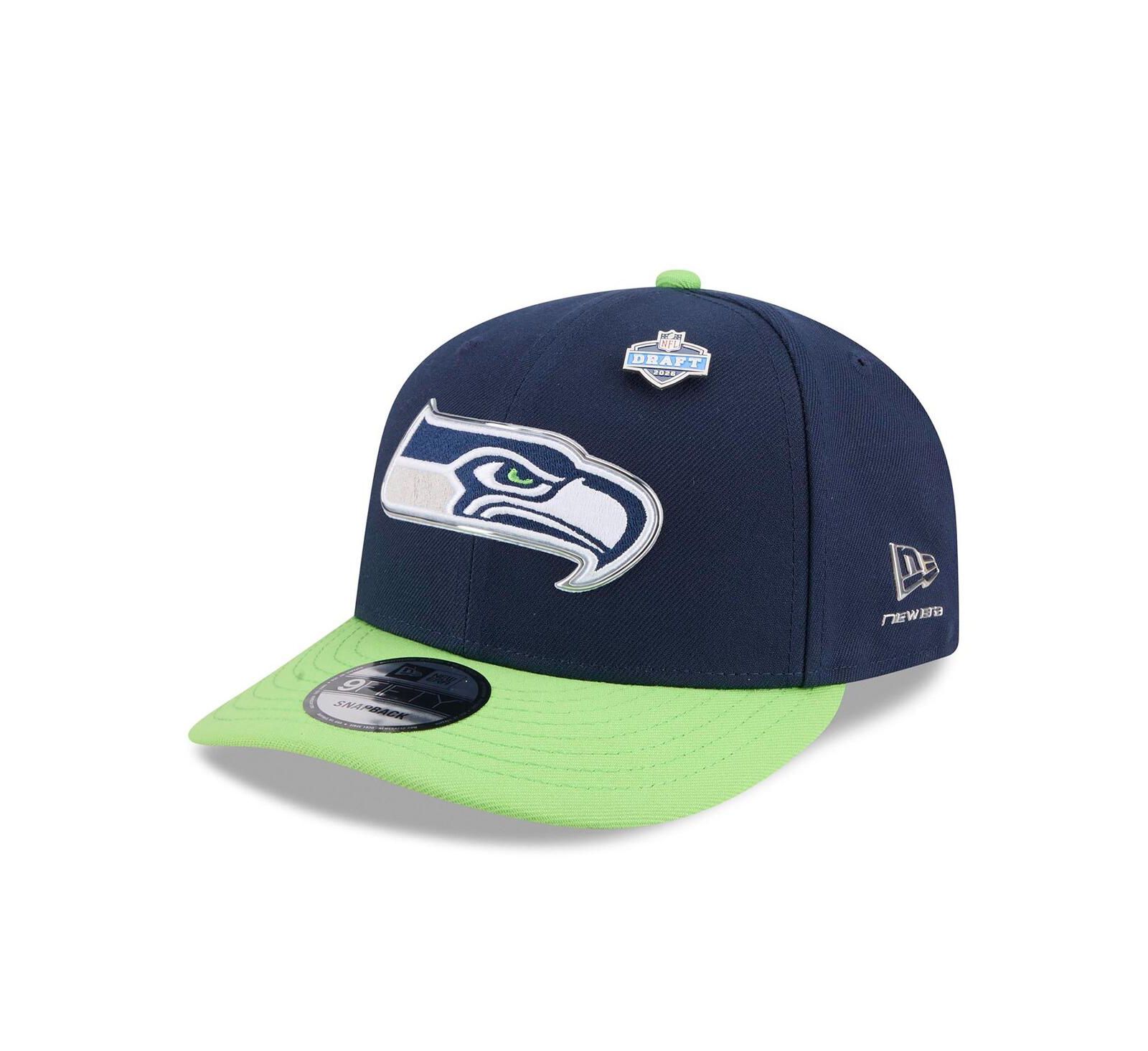 New Era Men's College Navy/Neon Green Seattle Seahawks 2026 NFL Draft On Stage Pre-Curved 9FIFTY Snapback Hat
